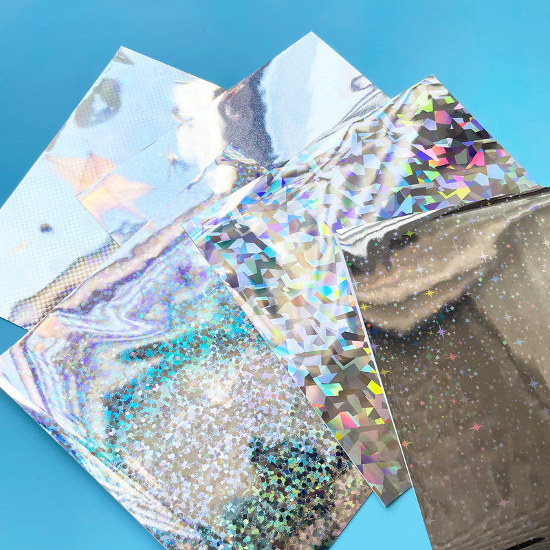 Silver Glitter Holographic Origami Paper