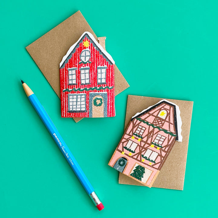 Set of 6 Holiday House Mini Cards