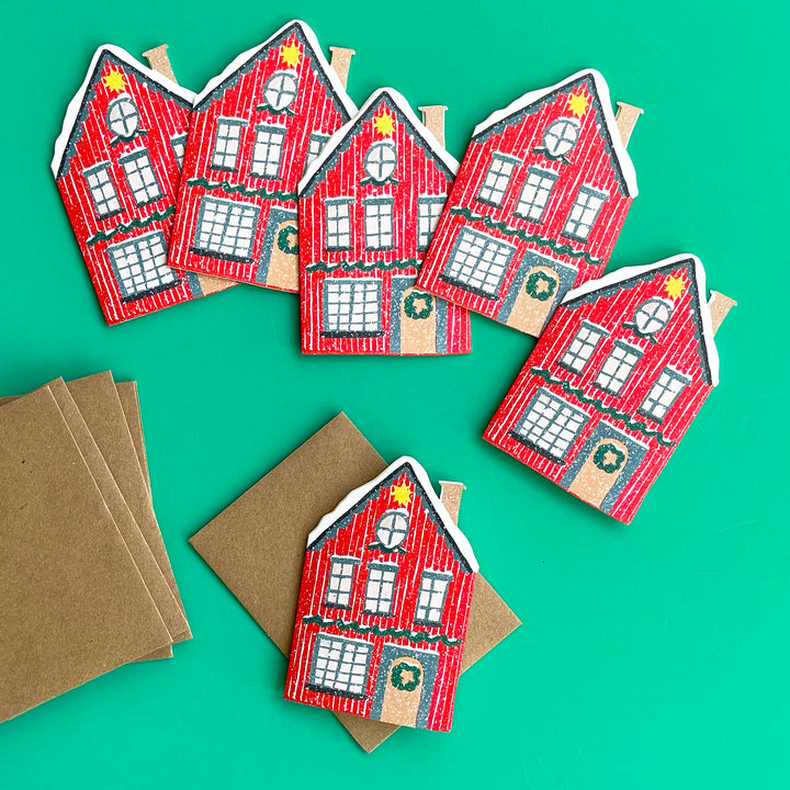 Set of 6 Holiday House Mini Cards