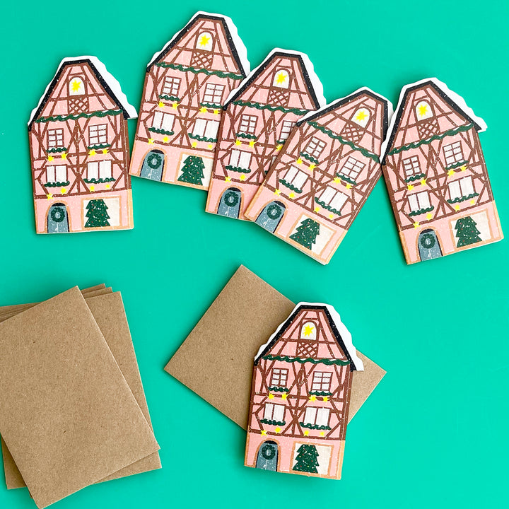 Set of 6 Holiday House Mini Cards