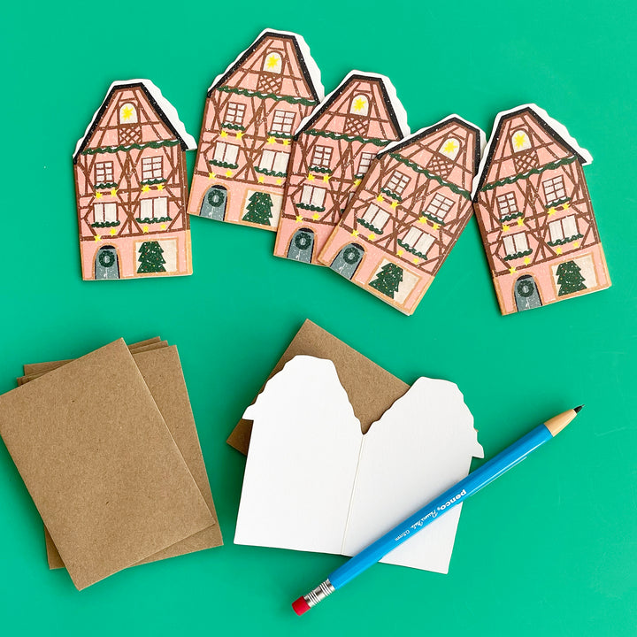 Set of 6 Holiday House Mini Cards