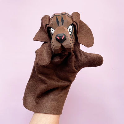 Hand Carved Wooden Dog Puppet