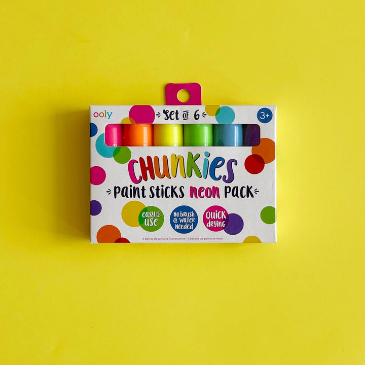 Chunkies paint sticks on a yellow background.
