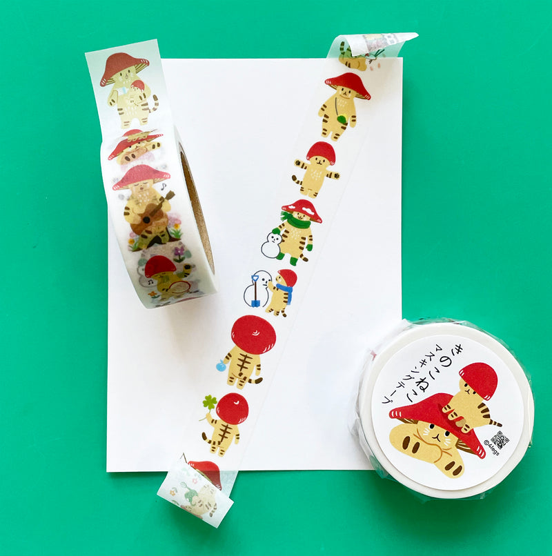 Mushroom Cat Illustrated Washi Tape