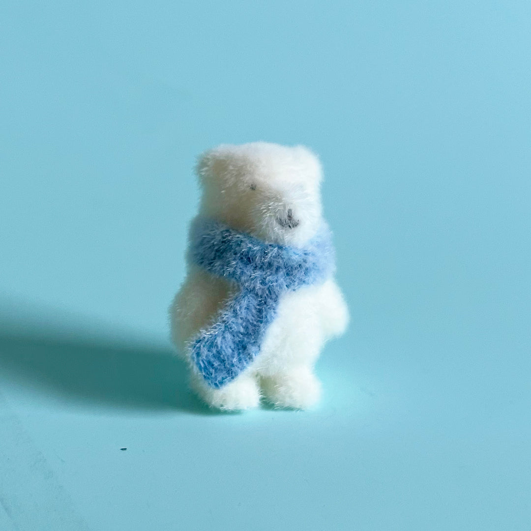 Tiny Flocked Bear With Scarf