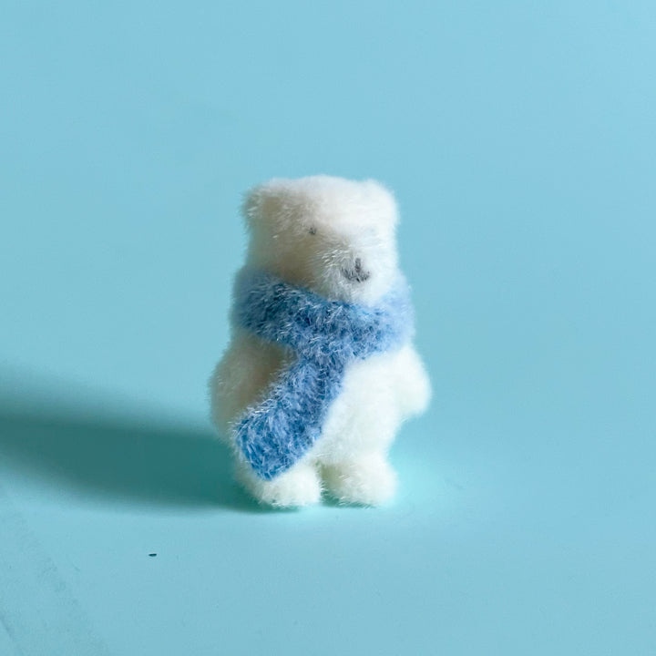 Tiny Flocked Bear With Scarf