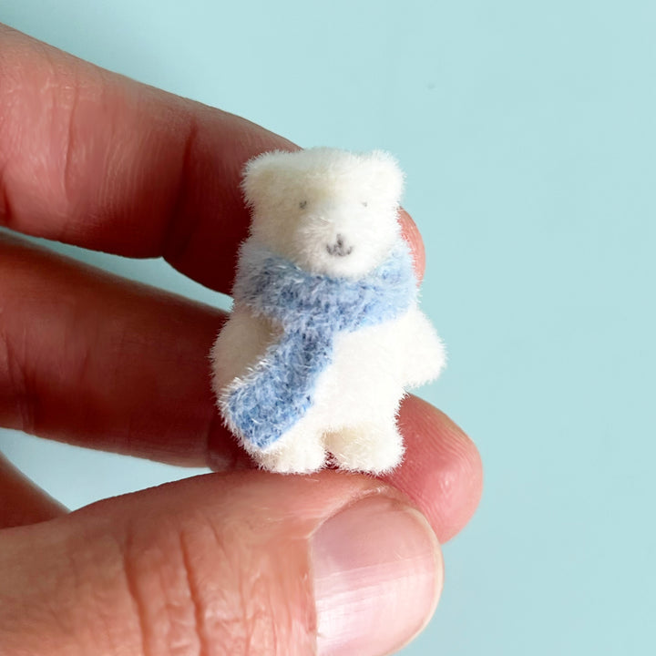 Tiny Flocked Bear With Scarf