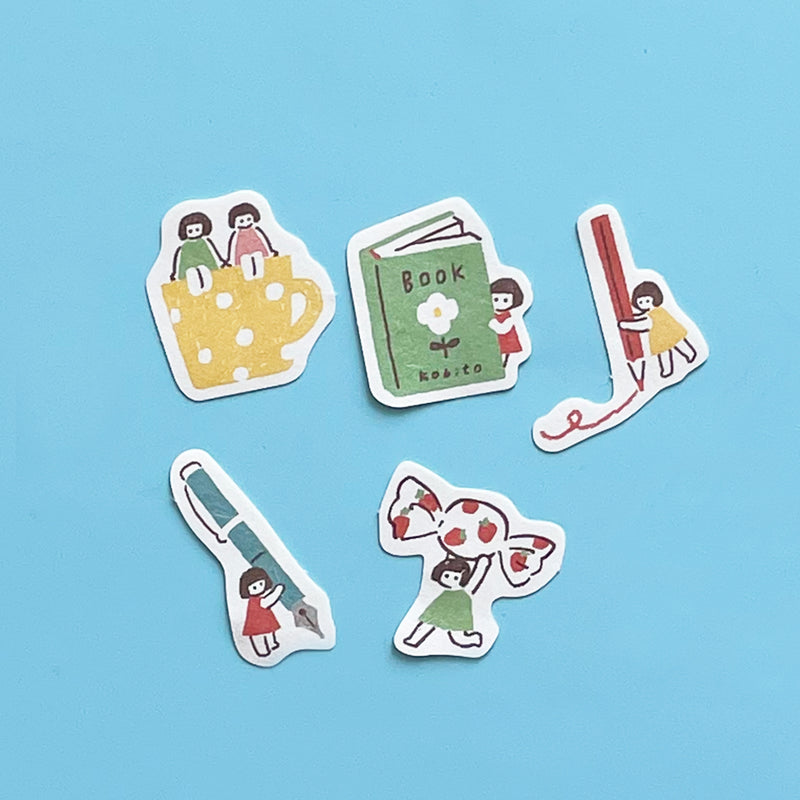Children with Office Supplies Flake Stickers