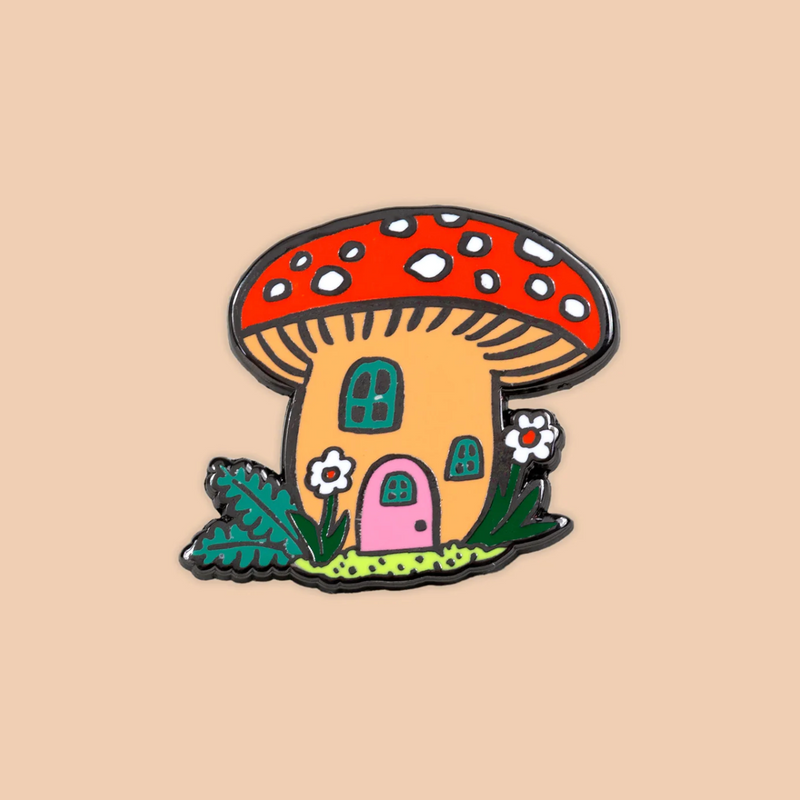 Mushroom Cottage Enamel Pin