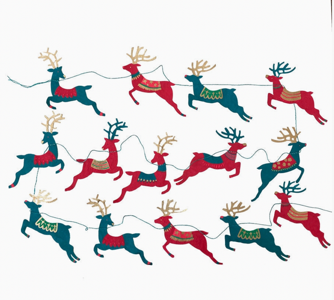 Bright Reindeer Sewn Garland