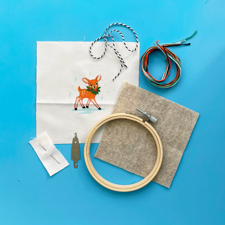 DIY Holiday Deer Ornament Embroidery Kit