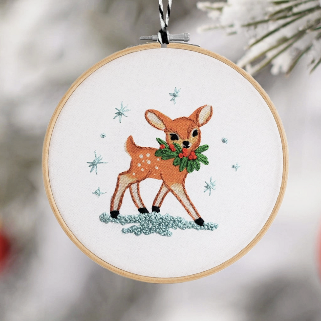 DIY Holiday Deer Ornament Embroidery Kit