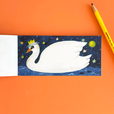 This page of the My Friends memo pad features a large white swan under a starry sky.