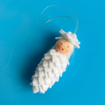 White Pine Cone Princess Felt Fairy Ornament