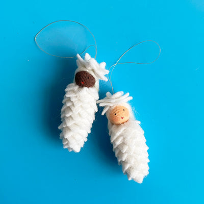 White Pine Cone Princess Felt Fairy Ornament