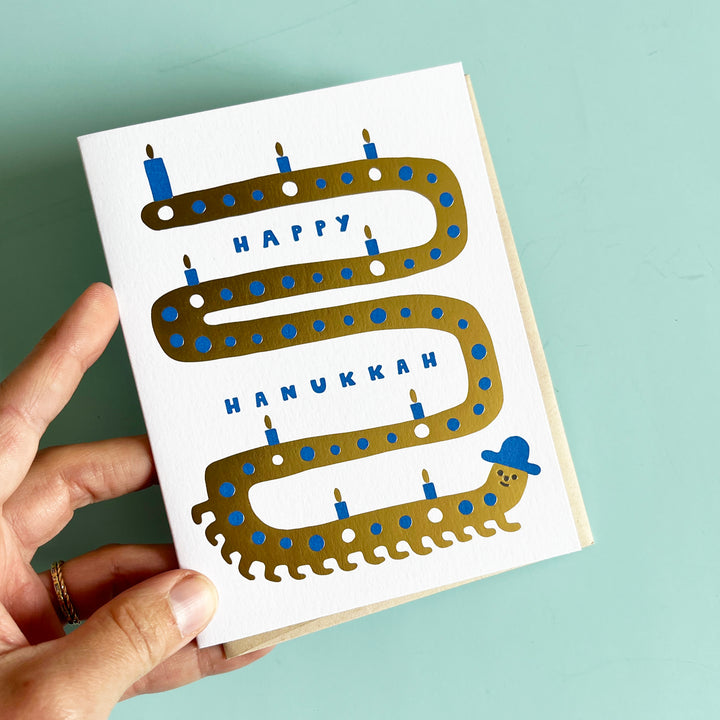 Hanukkah Menorah Worm Holiday Card