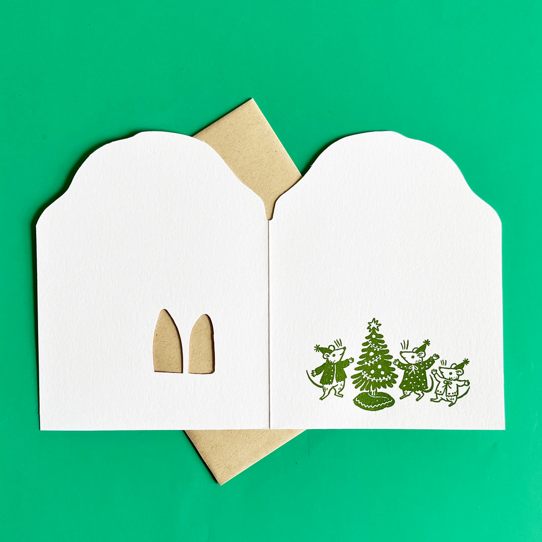 Merry Mushroom House Letterpress Holiday Card