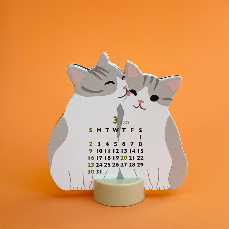 Mini Twin Cats Desktop Calendar 2025