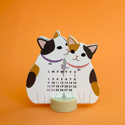 Mini Twin Cats Desktop Calendar 2025