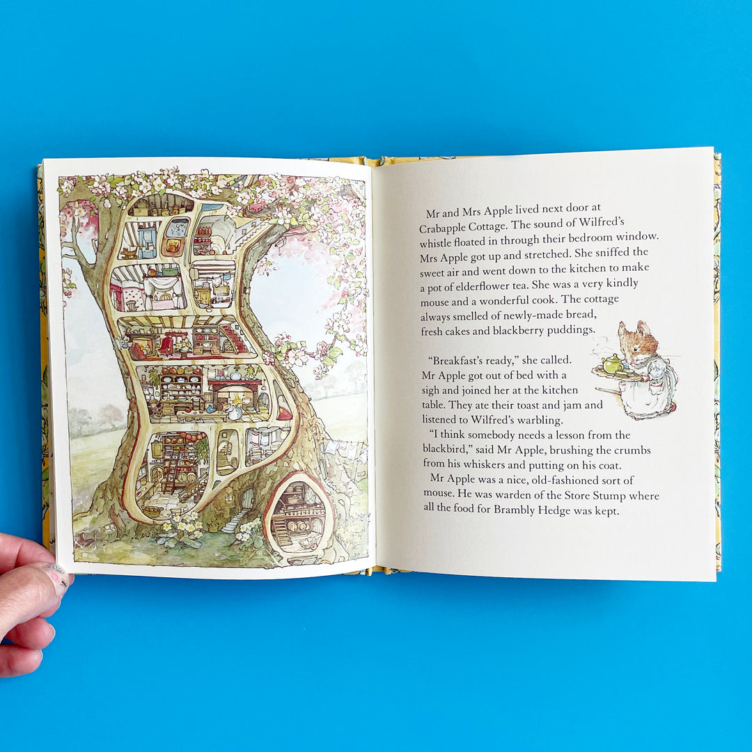 Open book with illustrated map and text on a blue background