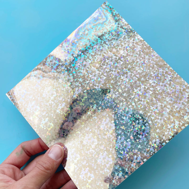 Silver Glitter Holographic Origami Paper