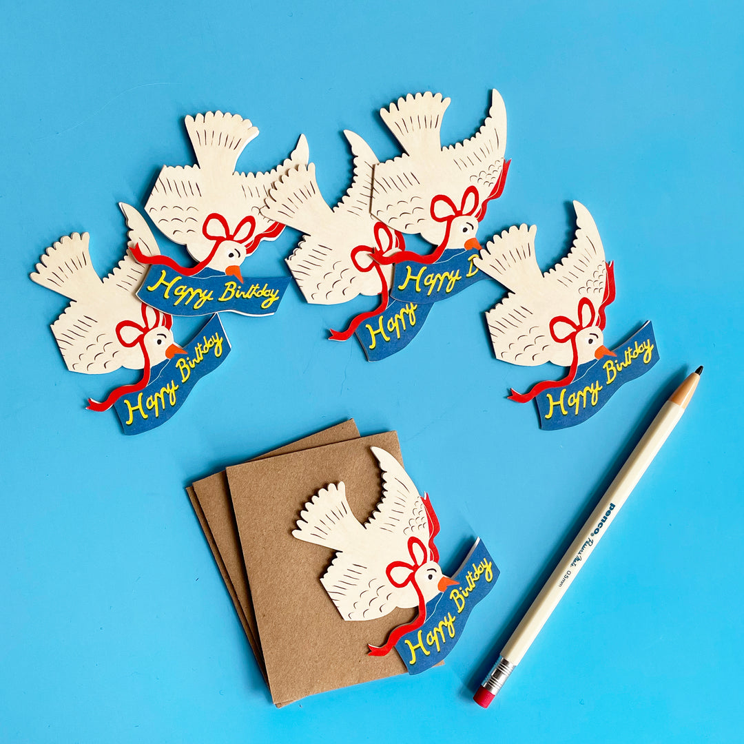 Set of 6 Happy Birthday Bird Mini Cards