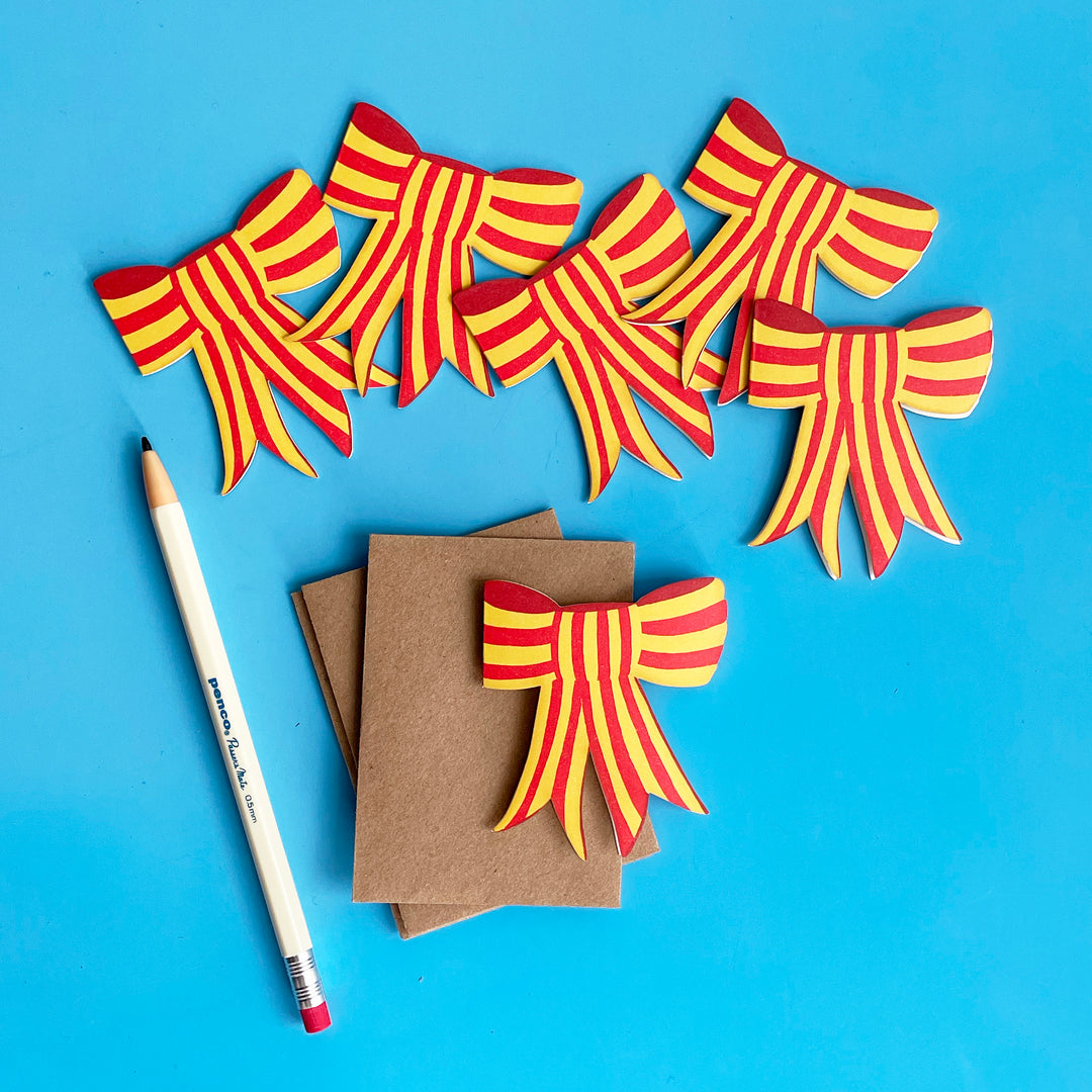 Set of 6 Stripy Bow Mini Cards