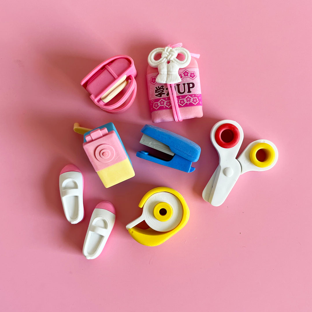School Supplies Puzzle Eraser Set