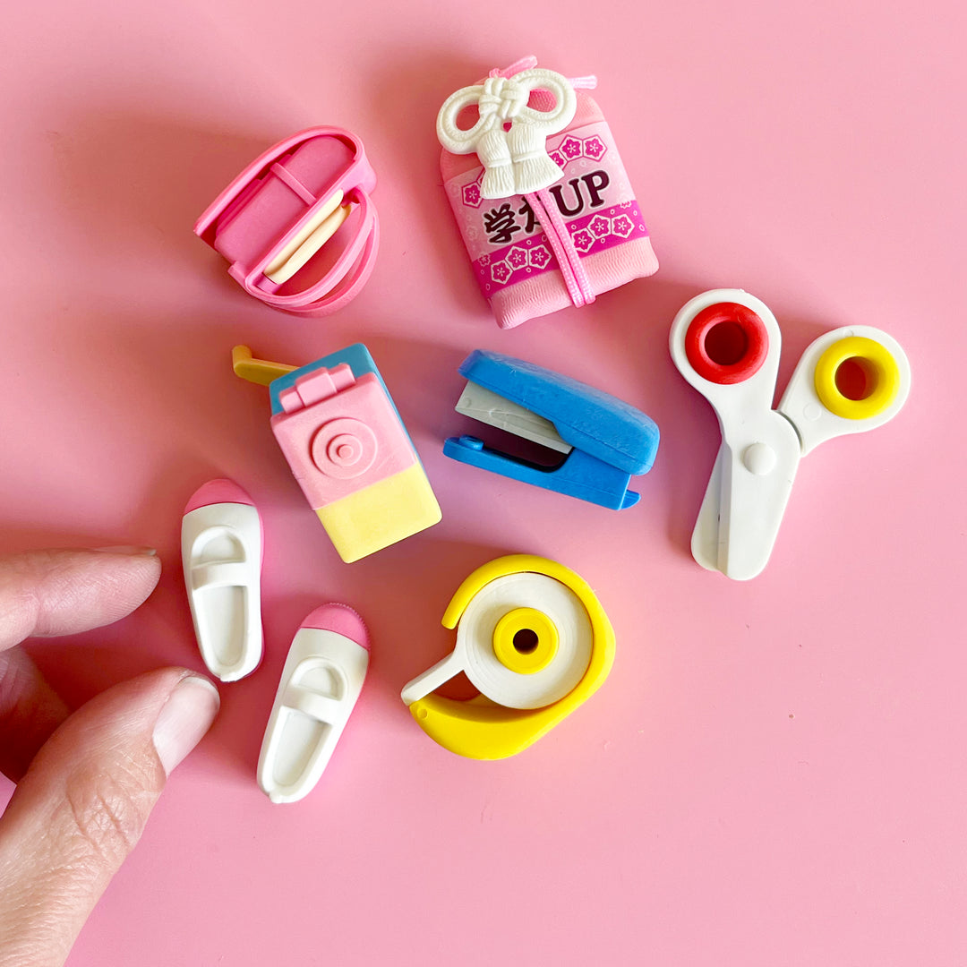 School Supplies Puzzle Eraser Set