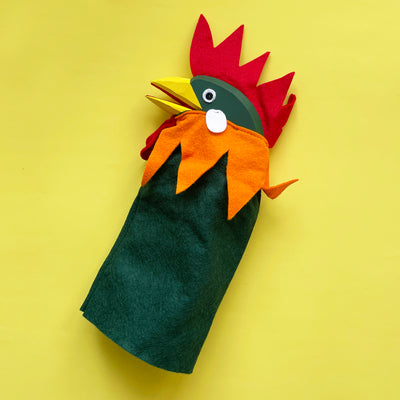 Hand Carved Wooden Rooster Puppet