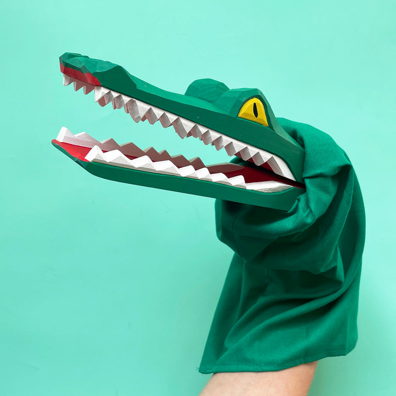 Hand Carved Wooden Crocodile Puppet