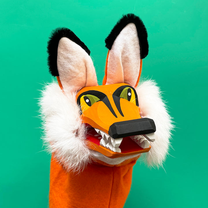 Hand Carved Wooden Fox Puppet