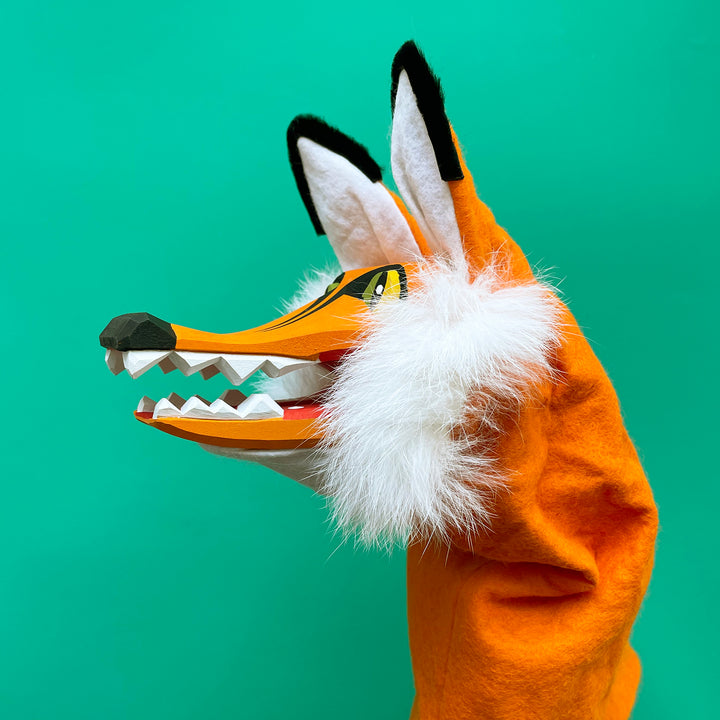 Hand Carved Wooden Fox Puppet