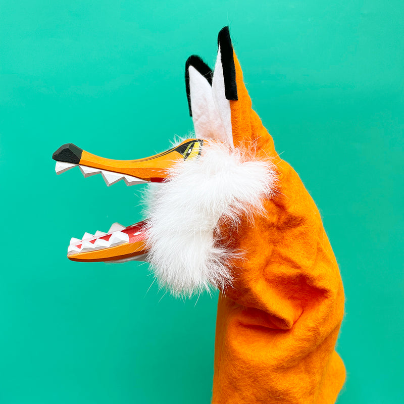 Hand Carved Wooden Fox Puppet