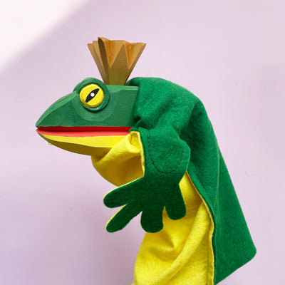 Hand Carved Wooden Frog King Puppet
