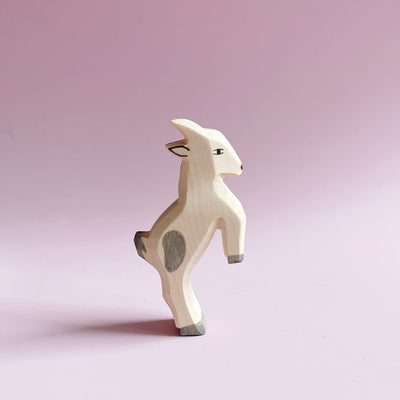 Handcrafted Wood Goat Kid Jumping
