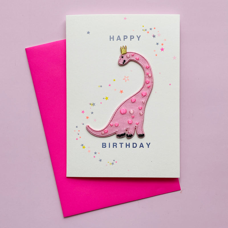 Pink Dinosaur Patch Card