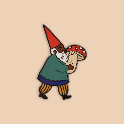 Gnome and Mushroom Enamel Pin