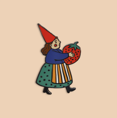 Gnome and Strawberry Enamel Pin
