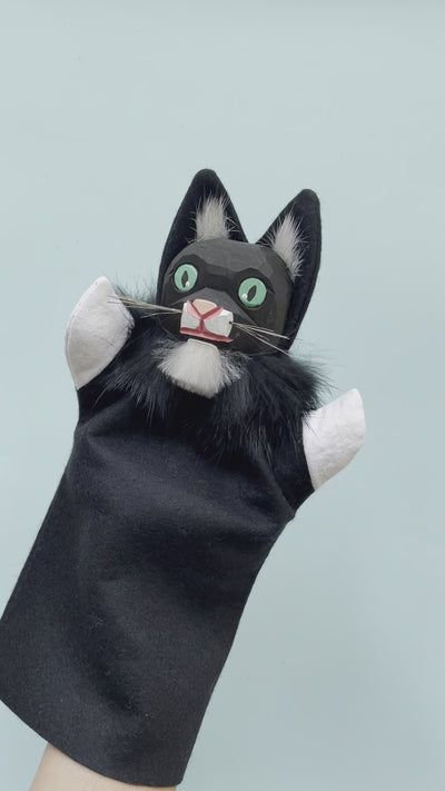 Hand Carved Wooden Cat Puppet