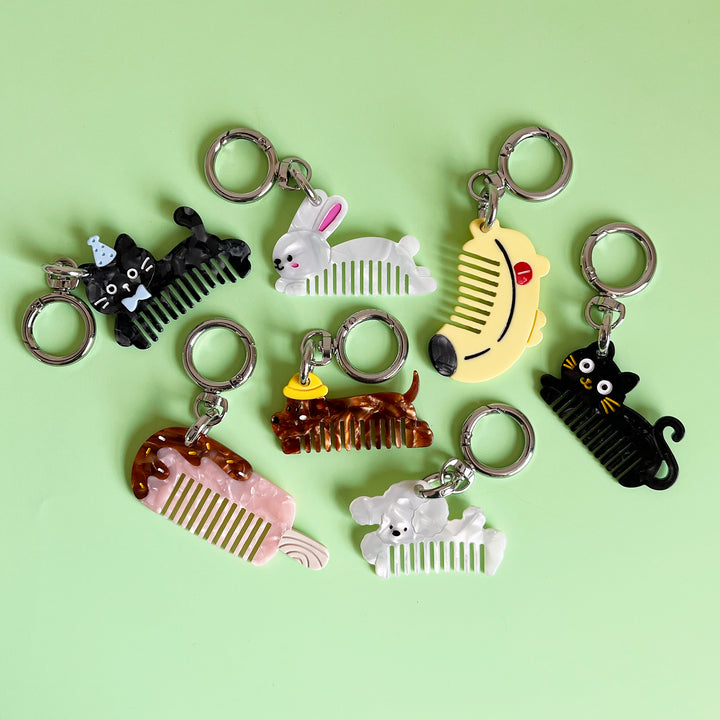 Mini Cartoon Hair Comb Key Ring