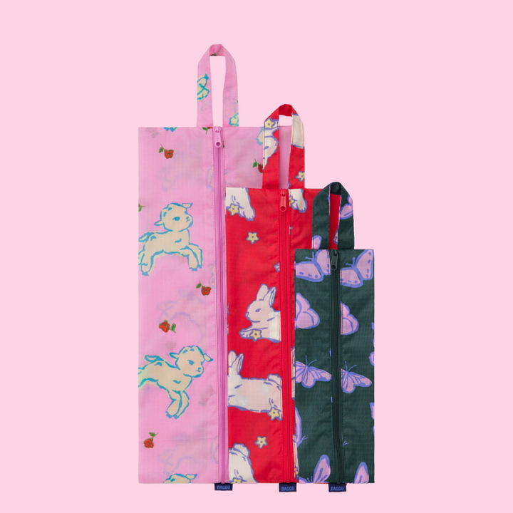 Set of 3 Spring Animals 3D Zip Bags