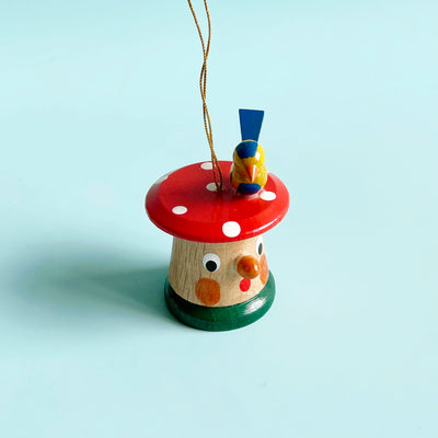 Mushroom Man with Bird Ornament