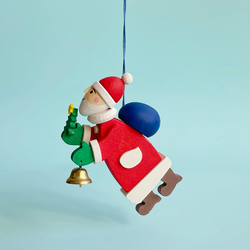 Wood Santa Claus Ornament with Bell