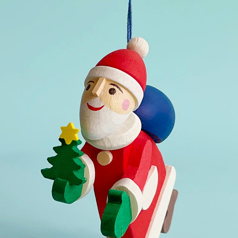 Wood Santa Claus Ornament with Bell