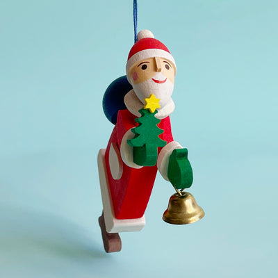 Wood Santa Claus Ornament with Bell