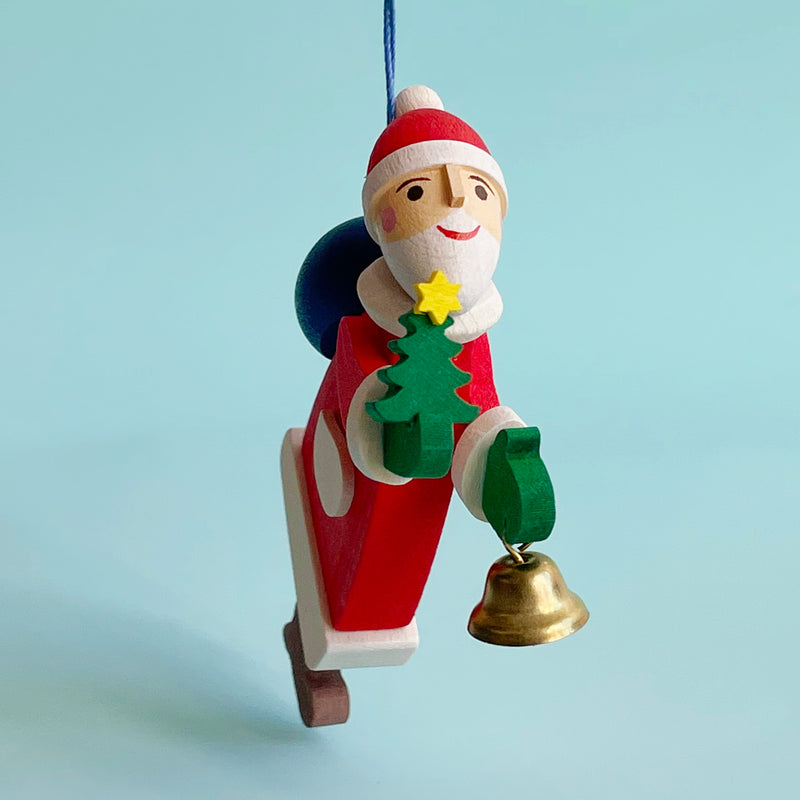 Wood Santa Claus Ornament with Bell