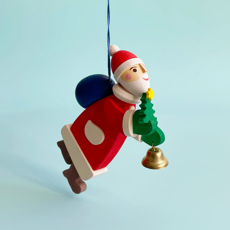 Wood Santa Claus Ornament with Bell