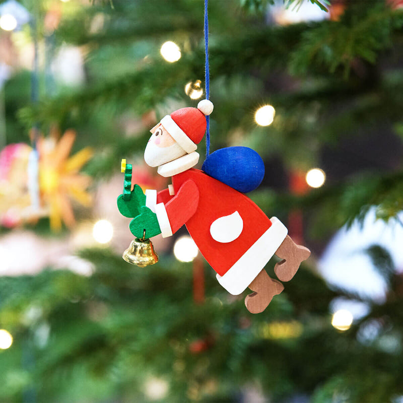 Wood Santa Claus Ornament with Bell